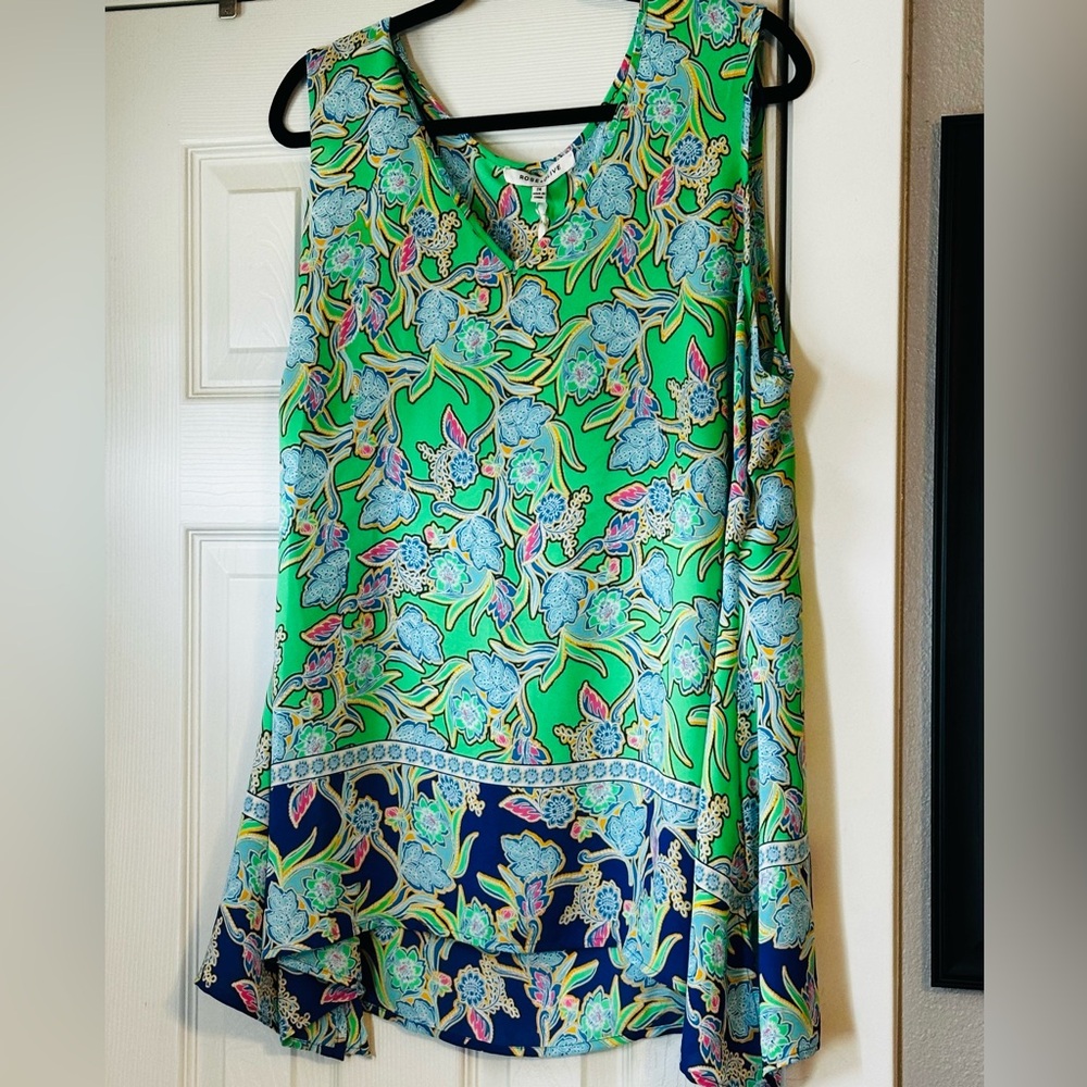 Rose & Olive Green and Blue Floral Blouse